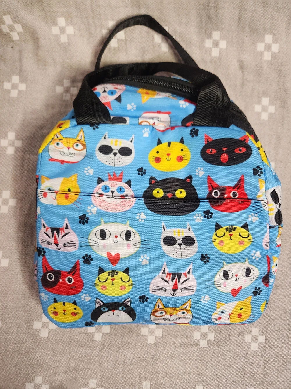 cute blue cat-patterned insulated lunch tote Lunch box